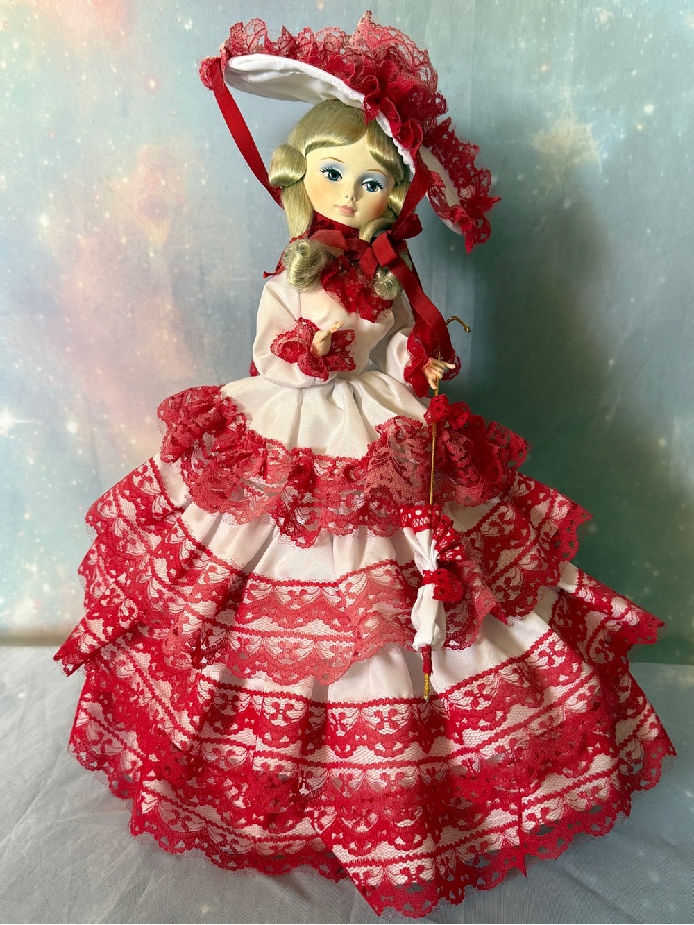 Bradley Wonderful World of Dolls 1978 Blonde Curly Blue-Eye Doll Red Dress